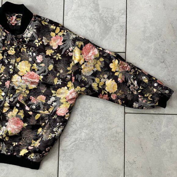 Free People Jaquard Floral AOP Black Bomber Jacket Size M Womens - Picture 4 of 10